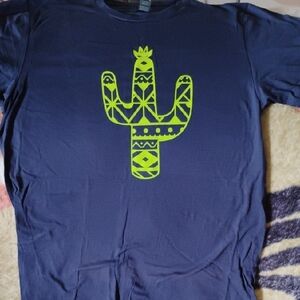 Navy T-Shirt with Neon Green Cactus Design
